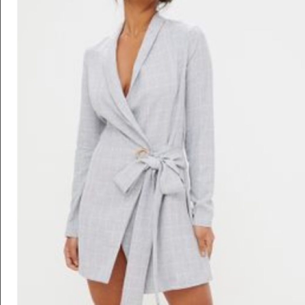 Pretty little thing gray wrap blazer dress 4